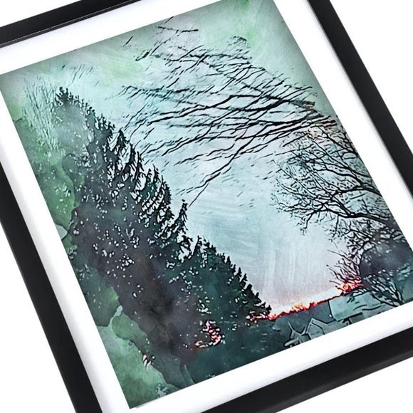 Framed Watercolor winter‎ forest  wall art - Picture 2 of 4